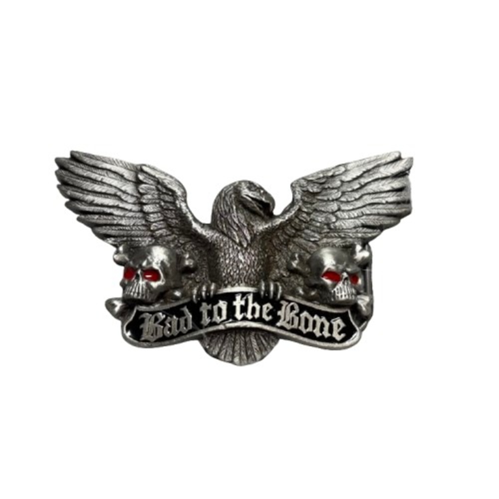 Vintage 1973 Skull‎ Biker Gothic Silver-Toned Metal Belt Buckle Bad to the Bone - Picture 2 of 14